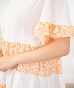 Hailey And Co SHORT SLEEVES Orange Animal Print Colorblock Babydoll Top 13 Hailey And Co SHORT SLEEVES Orange Animal Print Colorblock Babydoll Top