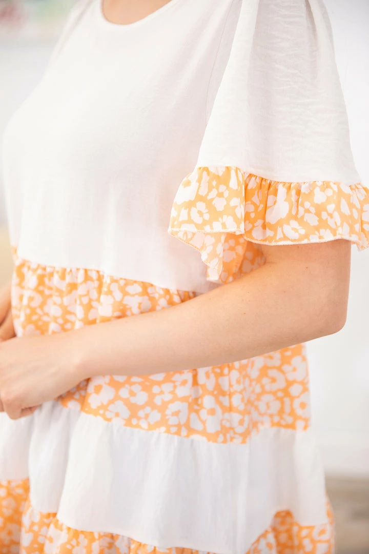 Hailey And Co SHORT SLEEVES Orange Animal Print Colorblock Babydoll Top 8 Hailey And Co SHORT SLEEVES Orange Animal Print Colorblock Babydoll Top