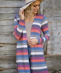 Sew In Love Orange Multicolor Stripe Mid Length Cardigan