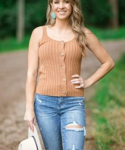 Staccato Copper Rib Knit Sweater Tank With Buttons