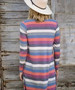 Sew In Love Orange Multicolor Stripe Mid Length Cardigan