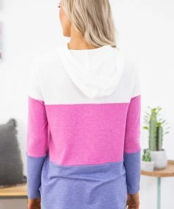 RED LOLLY LONG SLEEVES Purple And Fuchsia Colorblock Hooded Top