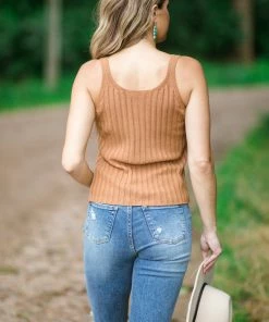 Staccato Copper Rib Knit Sweater Tank With Buttons