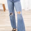 Rewash Medium Wash Distressed Knee Wide Leg Jeans