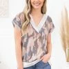Twenty Second SHORT SLEEVES Multicolor Camouflage Ringer V-Neck Top 1 Twenty Second SHORT SLEEVES Multicolor Camouflage Ringer V-Neck Top