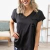 Jodifl Black Satin V-Neck Top Tops
