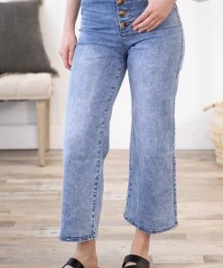 Doll House Bottoms Medium Wash Button Fly Wide Leg Jeans