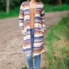 Twenty Second Tops Beige Multicolor Stripe Mid Length Cardigan