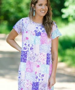 Andree By Unit Lavender Multicolor Patchwork Print Dress