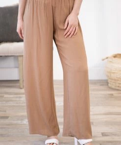 L Love Mocha Linen Elastic Waist Pants