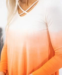 RED LOLLY Orange Ombre Criss-Cross Front Top LONG SLEEVES