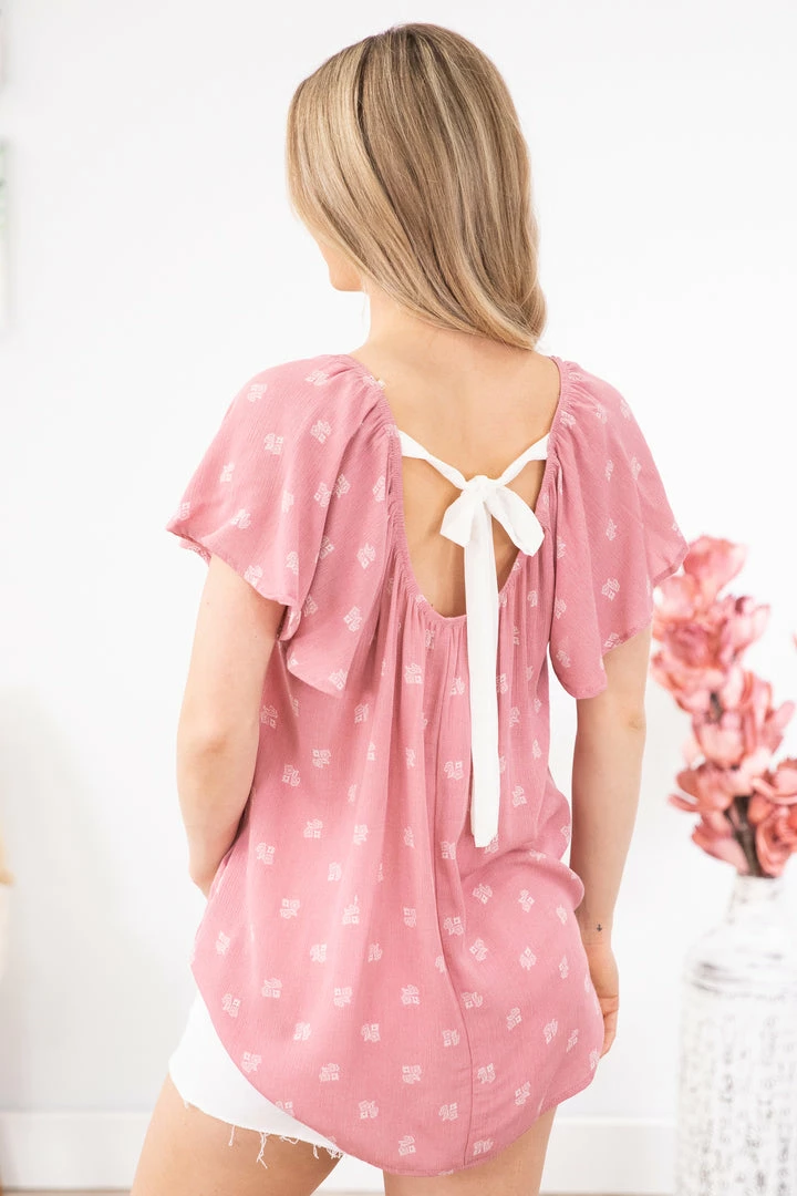 PS KATE SHORT SLEEVES Dusty Rose Floral Print Tie Back Top 6 PS KATE SHORT SLEEVES Dusty Rose Floral Print Tie Back Top