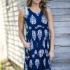 Haptics Navy And Beige Tie Shoulder Paisley Dress Dresses