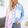 Shewin Orchid And Sky Blue Colorblock Fuzzy Shacket