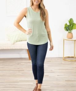 Staccato Sage Textured Tonal Stripe Tank Tops