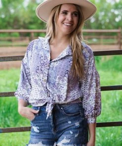 Lovely Melody Tops Lavender And White Floral Patchwork Top