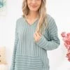PS KATE Mint And White Stripe Hooded Top LONG SLEEVES