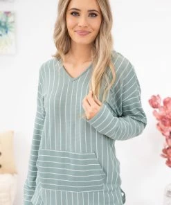PS KATE Mint And White Stripe Hooded Top LONG SLEEVES
