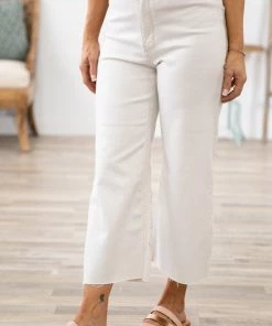 Rewash Cream High Rise Cropped Wide Leg Jeans Bottoms