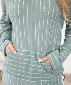 PS KATE Mint And White Stripe Hooded Top LONG SLEEVES