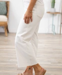 Rewash Cream High Rise Cropped Wide Leg Jeans Bottoms