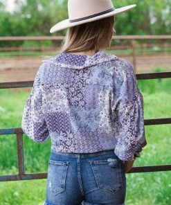 Lovely Melody Tops Lavender And White Floral Patchwork Top