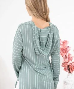 PS KATE Mint And White Stripe Hooded Top LONG SLEEVES