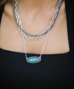 Isac Trading Silver And Turquoise Multichain Necklace