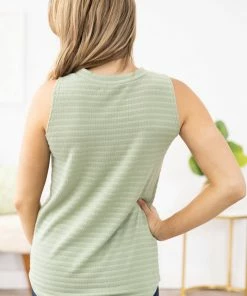 Staccato Sage Textured Tonal Stripe Tank Tops 7 Staccato Sage Textured Tonal Stripe Tank Tops