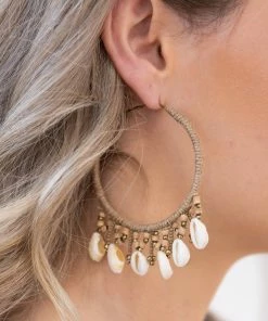 Fame Accessories Mocha Hoop Earrings With Shell Detail