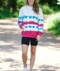 BLUE BUTTERCUP Tops Raspberry And Turquoise Tie Dye Hoodie