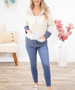 Jasmine Trading Outerwear Ivory Multicolor Stripe Fuzzy Zip Jacket