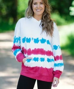 BLUE BUTTERCUP Tops Raspberry And Turquoise Tie Dye Hoodie
