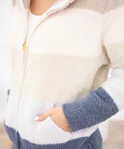 Jasmine Trading Outerwear Ivory Multicolor Stripe Fuzzy Zip Jacket