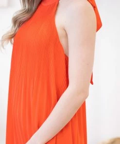 She + Sky Dresses Orange Tied High Neck Dress