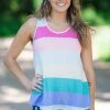 Haptics Pink Multicolor Wide Stripe Tank Tops