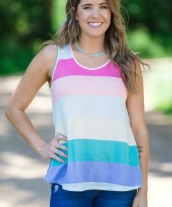 Haptics Pink Multicolor Wide Stripe Tank Tops