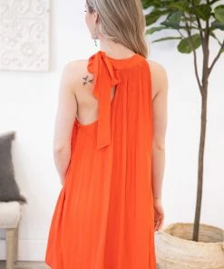 She + Sky Dresses Orange Tied High Neck Dress