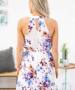 White Birch Dresses White Multicolor Floral Print Halter Dress