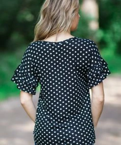 Hailey And Co Tops Black And White Polka Dot Ruffle Sleeve Top