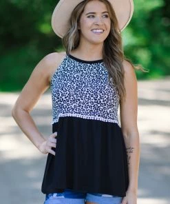 Lovely Melody Black And White Animal Print Babydoll Tank