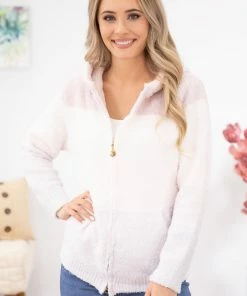 Jasmine Trading Baby Pink Colorblock Fuzzy Full Zip Jacket