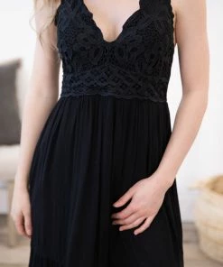 Blue B Dresses Black Lace Thin Strap Criss-Cross Back Dress