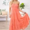 HyFve Dresses Salmon Smocked Bodice Strapless Maxi Dress