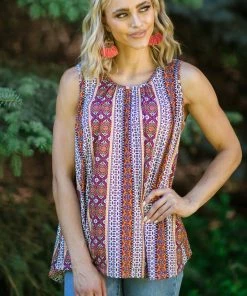 P & Rose Tops Rust And Orange Boho Print Tank