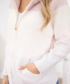 Jasmine Trading Baby Pink Colorblock Fuzzy Full Zip Jacket