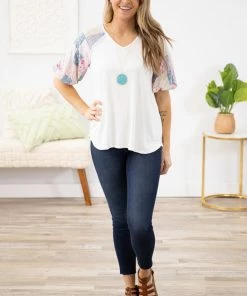 Lime N Chili Off White Multicolor Floral Patchwork Top Tops
