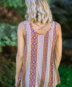 P & Rose Tops Rust And Orange Boho Print Tank