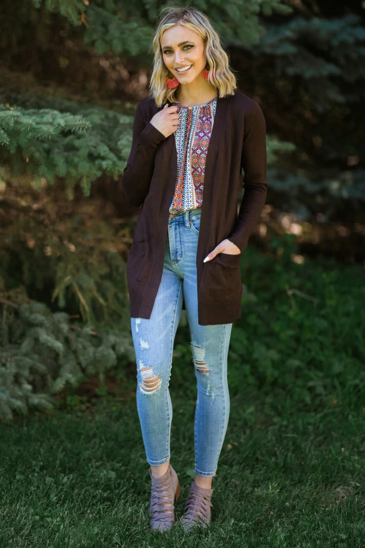 Cielo Tops PRE-ORDER Brown Lightweight Mid Length Cardigan Shipping 8/1 4 Cielo Tops PRE-ORDER Brown Lightweight Mid Length Cardigan Shipping 8/1