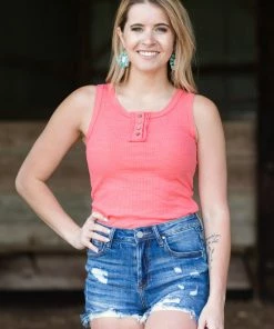 Zenana Coral Rib Knit Henley Tank